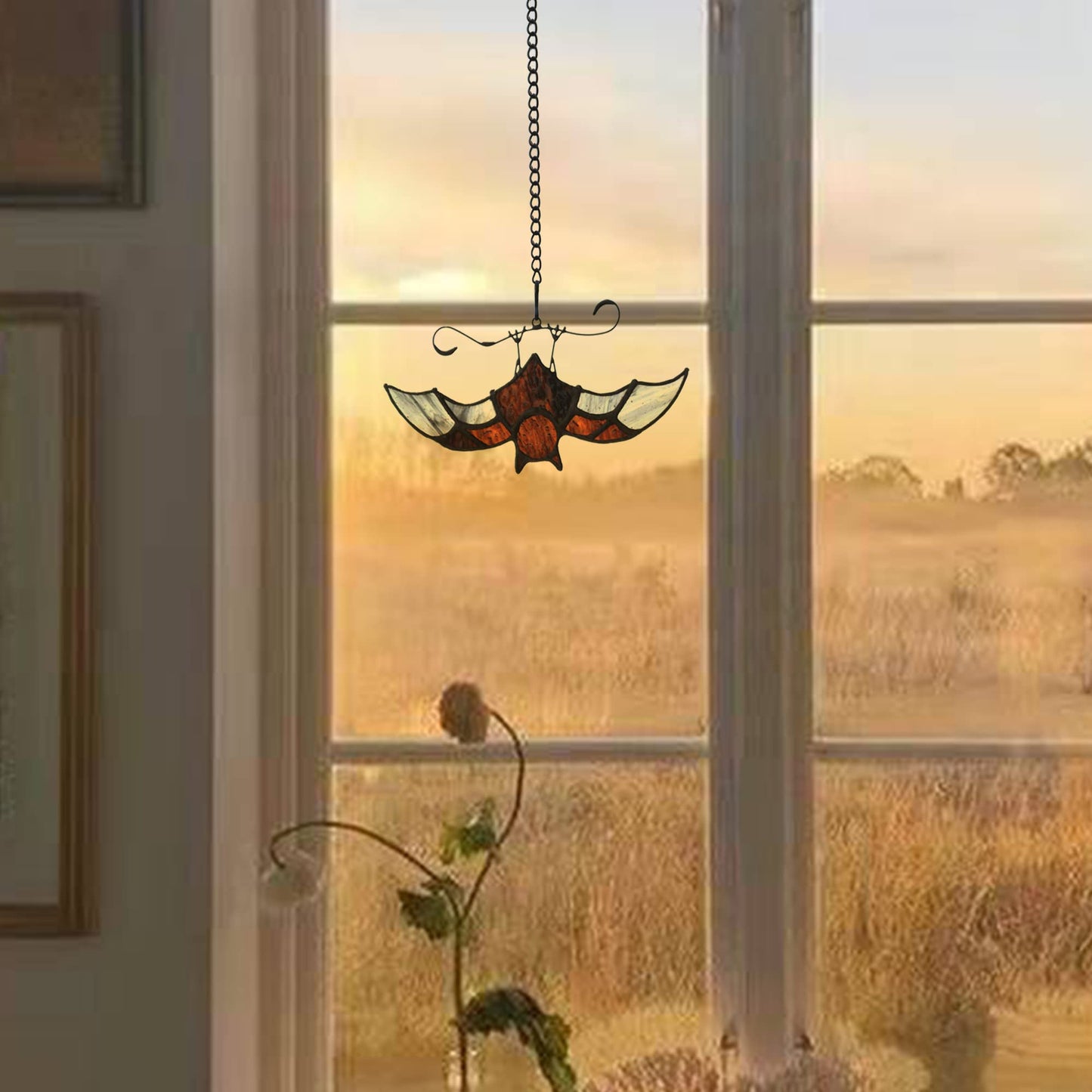 BOXCASA Bat Stained Glass Window Hangings, Bat Suncatcher Halloween Decoration,Bat Decor Hanging for Home, Office, Kitchen,Living Room