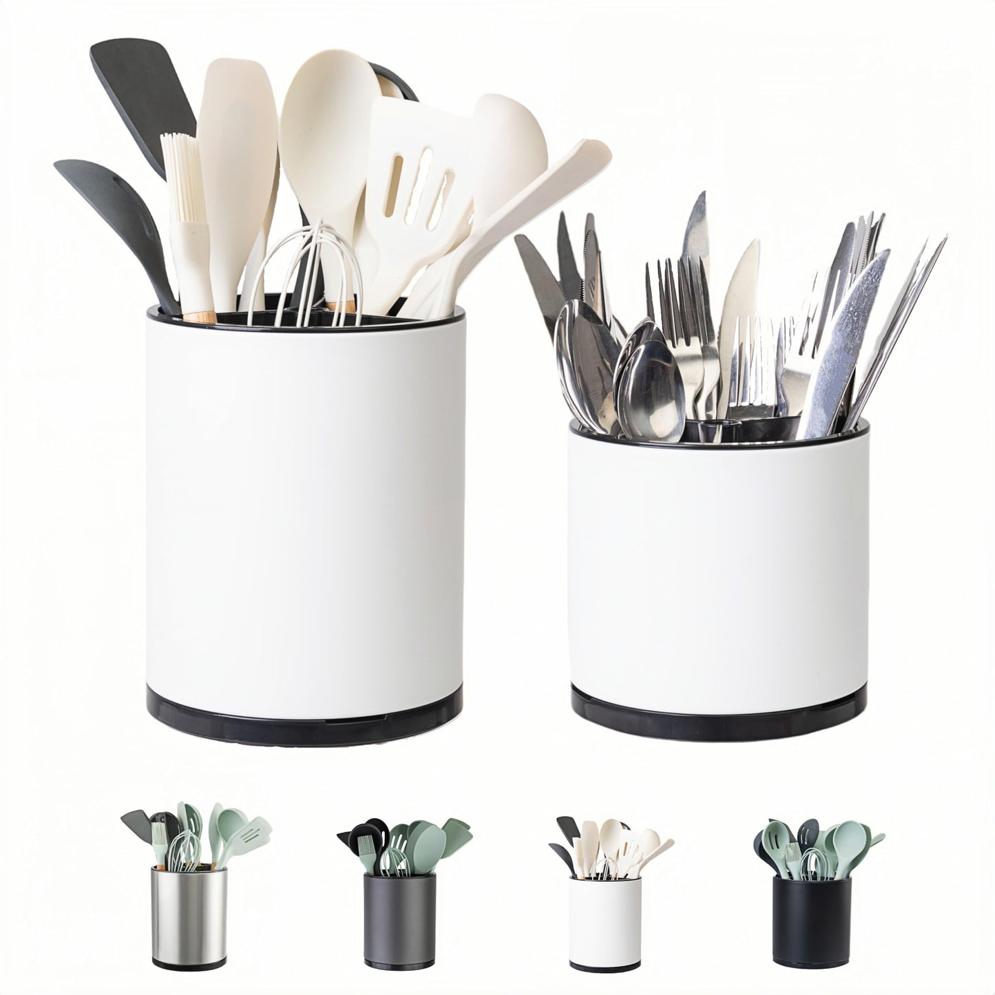 LIBODOUR Utensil Holder,Extra Large Utensil Holder for Kitchen Counter, Silverware Organizer, Stainless Steel Storage Cooking Caddy Flatware Spoon Spatula Tool Cutlery Container(2 Set)