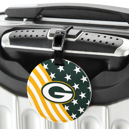 FKHGY - 2 Pack Leather Football Sport Fan Luggage Tag for Suitcase，Double-Sided Pattern Green Design Travel Suitcase Tag with Privacy Flap Address Labels