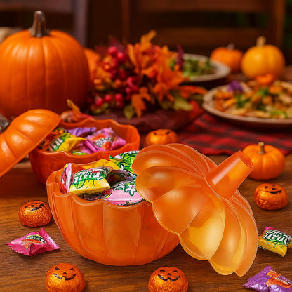 Tanlade 10 oz 4 Pcs Thanksgiving Glass Pumpkin Jar with Lid Fall Orange Decorative Pumpkin Cookie Candle Containers with Cover Candle Making Bowls for Thanksgiving Halloween Party DIY Gift
