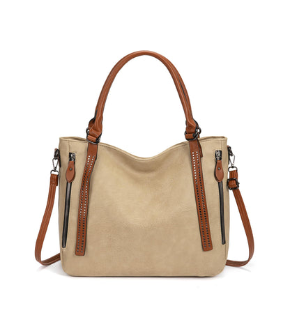 myfriday Vintage Slouchy Tote Bag for Women, Large Vegan Leather Hobo Shoulder Bag Satchel Purse with Adjustable Strap (Apricot)