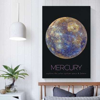 LGDSBHH Minimalist Mercury Solar System Canvas Wall Art - Educational Space Planet Poster - Science Classroom & Kids Bedroom Decor - 12x18 Inch (Unframed)