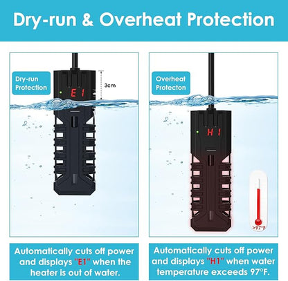 100W Aquarium Heater, Adjustable Fish Tank Heater, with Digital Display, Overheat Protection & Dry Run Protection, for 10-20 Gallon Water