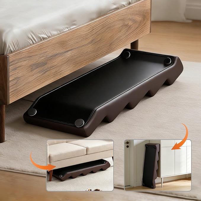 5-Step 23.6" H Dog Stairs for Bed Couch, Waterproof & Scratch PU Leather Pet Steps for Senior Large Dogs and Cats, Dog Ramp with 220 lbs Maximum, Oak Leg & Solid Wood, Non-Slip Feet,Brown