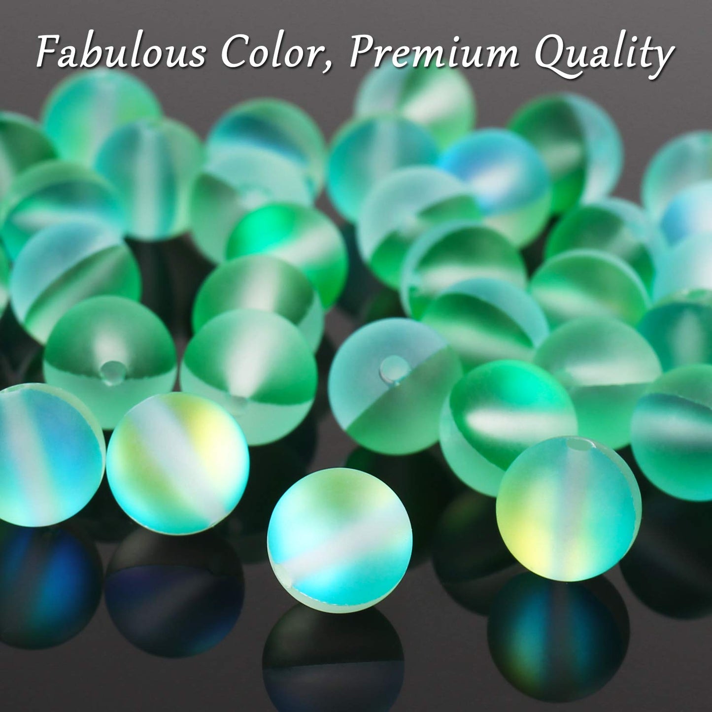 Matte Green Aurora Crystal Glass Beads, 6MM Frosted Glitter Shining Mermaid Round Loose Beads, Rainbow Holographic Synthetic Moonstone for Jewelry Making DIY Bracelet
