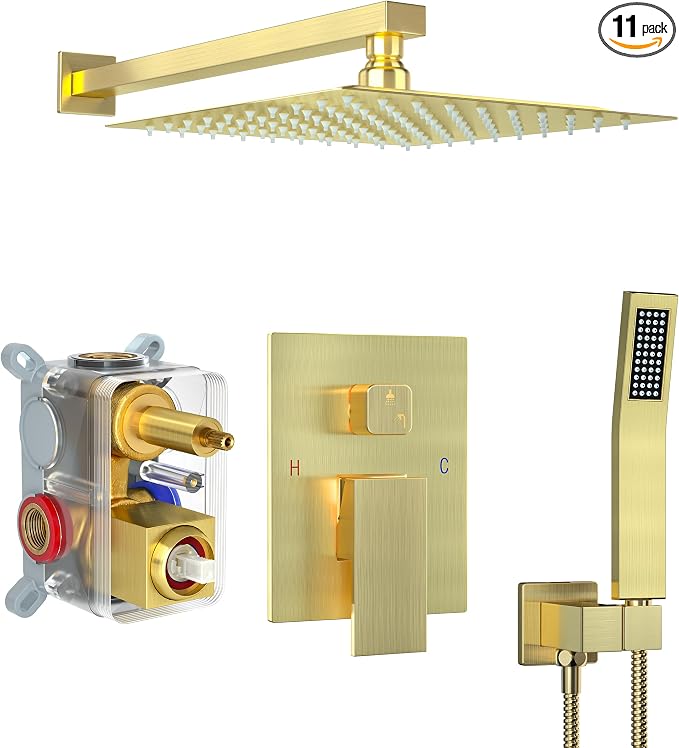 Brushed Gold Shower System with 10-Inch Rain Showerhead and Handheld