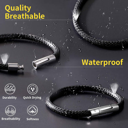 ChainsHouse Mens Waterproof Leather Bracelet 5mm 8.7inch Black Wrap Cuff Bangle for Male Birthday Gift