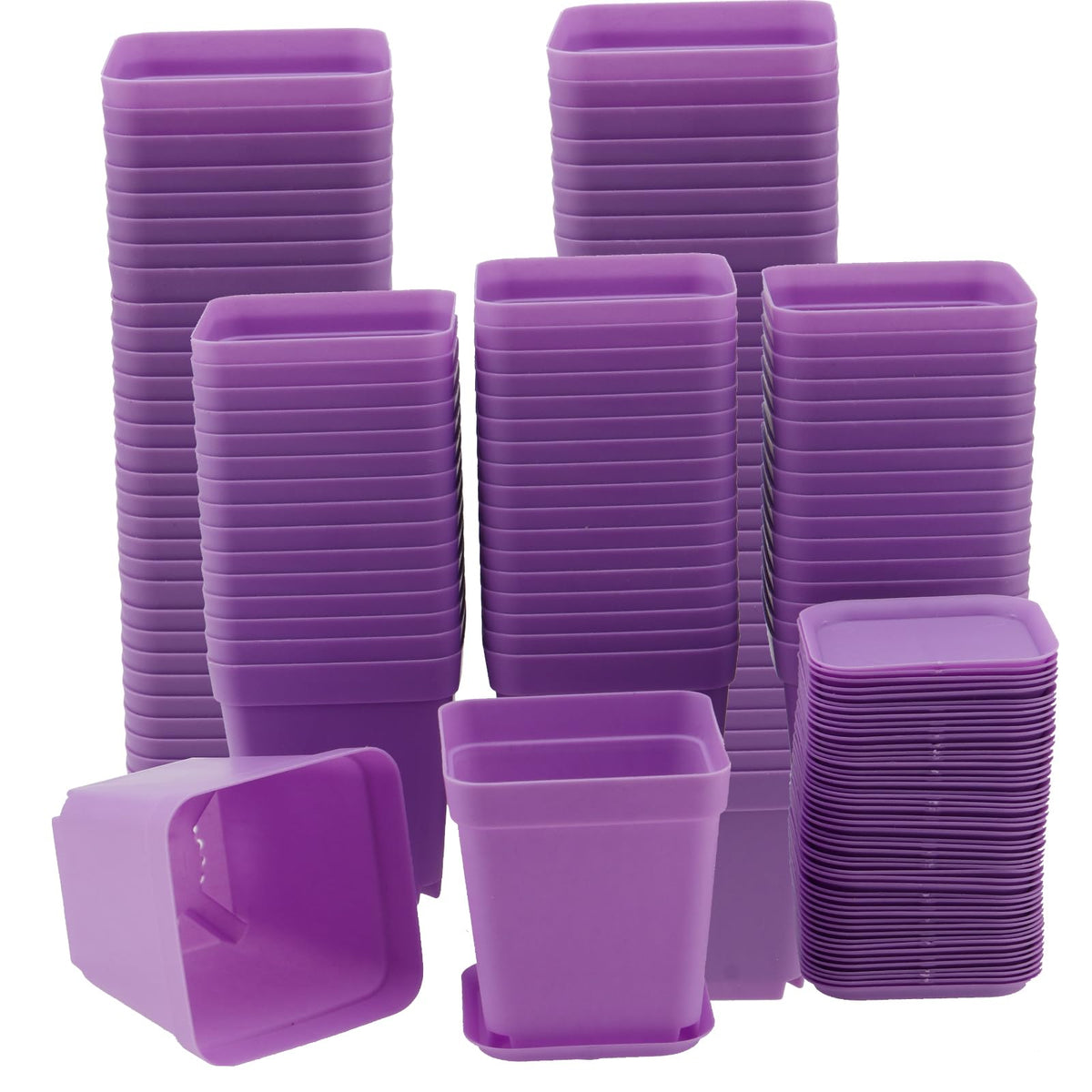 HOIGON 100 Pack 3 Inch Purple Square Nursery Pot, Durable Thickened Plastic Nursery Pots with Drain Holes, Small Square Planting Containers for Flower Tomatoes Basil