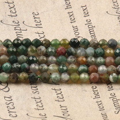 Song Xi 90pcs 4mm Natural Indian Agate Gemstone Beads Faceted Round Loose Stone Beads for Jewelry Making (1 Strand)
