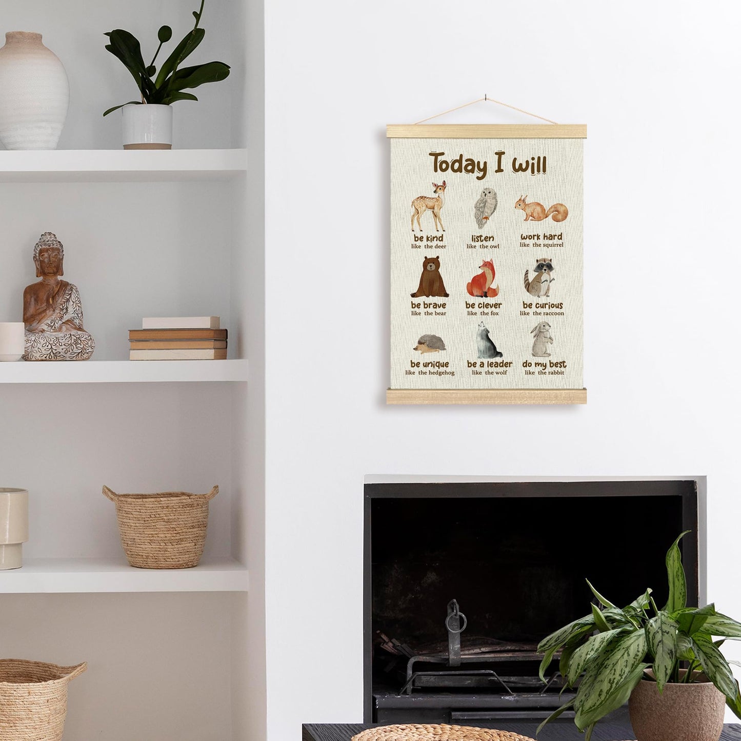 BCUANGD Positive Affirmations Wall Decor - Inspirational Woodland Animals Wall Art Poster Hanger with Wood Frames, Neutral Mental Health Wall Hanging Canvas Decor for Home Kids Room, 12x16 Inches
