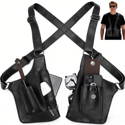 Premium Shoulder Bag for Men, Double Shoulder Armpit Bag Fashion Underarm Holster Wallet Adjustable PU Leather Waterproof Anti-Theft Harness for Men- Boyfriend, Father, Teen Gifts