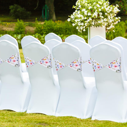 Newwiee Floral Spandex Chair Sashes Floral Print Elastic Chair Sashes Bow Polyester Chairs Cover Bands Ties Without Buckle for Birthday Party Decor