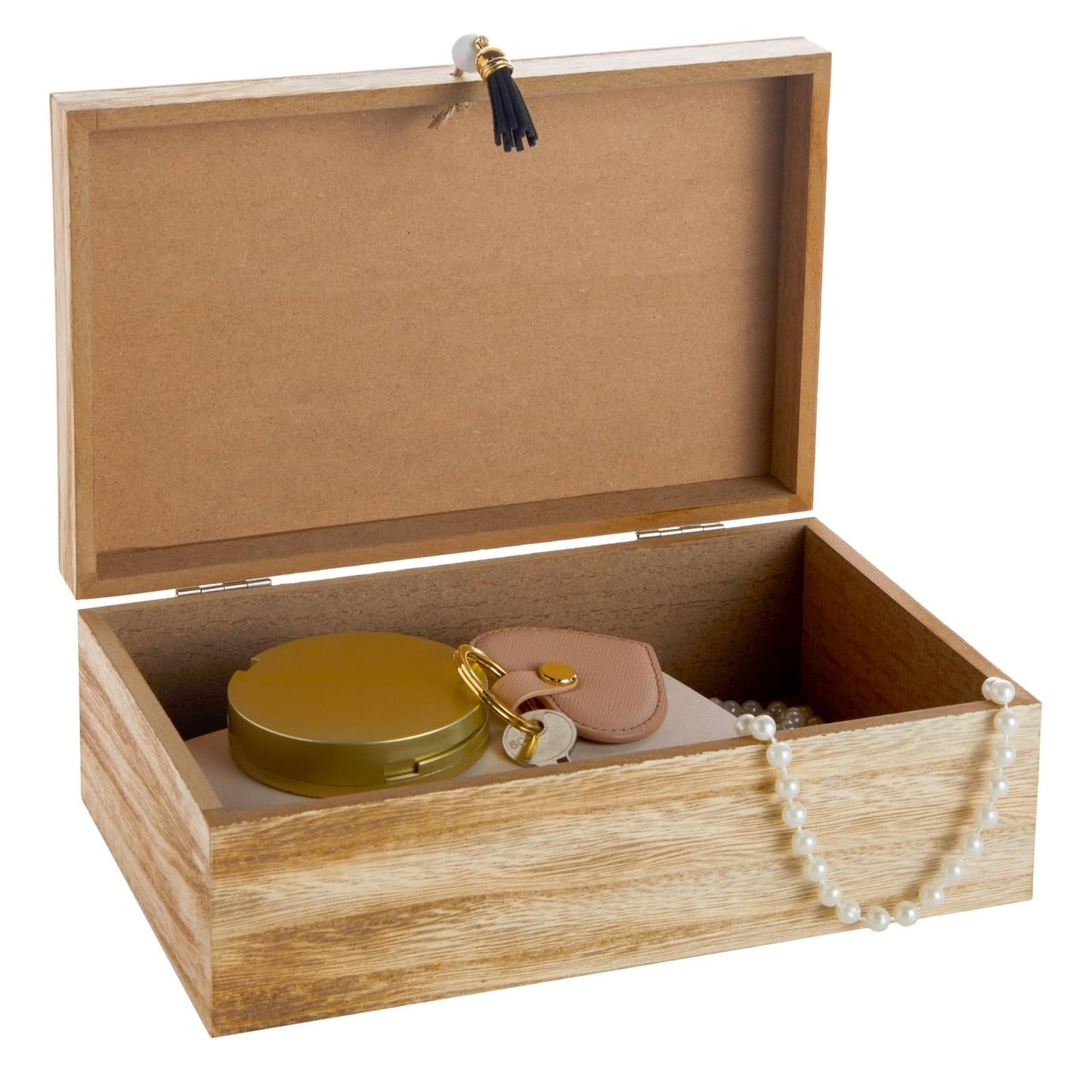 Juvale Wooden Box with Hinged Lid - Jewelry Storage for Rings & Trinkets - Decorative Storage Box for Coffee Table & Nightstand - 9.5 x 5.9 x 3.2 in, Pack of 1, Brown