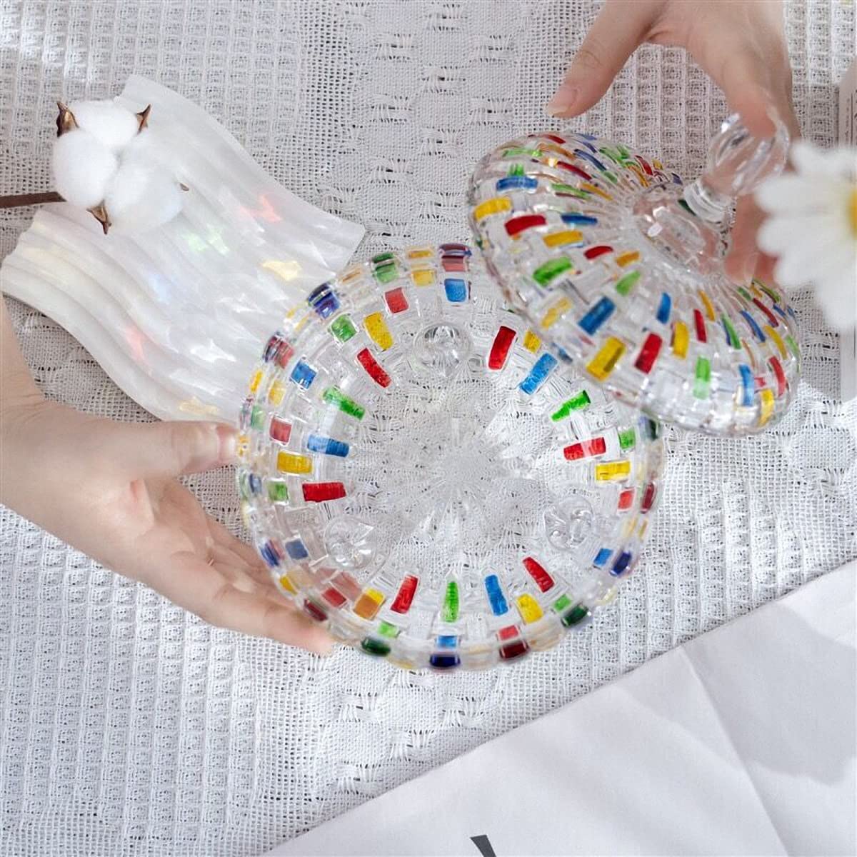 MAGCOLOR Elegant-Hand Painted Colorful Large Crystal Glass Candy Box,Christmas Candy jars with Lid,Storage Jewelry Jar,Candy dish covered,Great Gift for Family Friends-24 oz-Cute Candy servers.