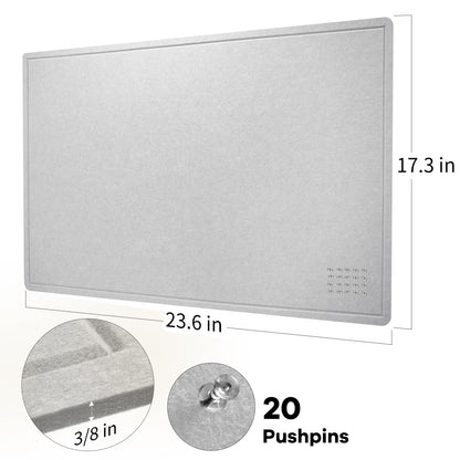 Lightomorrow Bulletin Board, 24 x 18 inches Felt Board Decorative Pin Board, Cork Board Alternative for Wall, Foldable Photo Board Self-Adhesive Vision Board Mood Board with 20 Pushpins - Light Gray