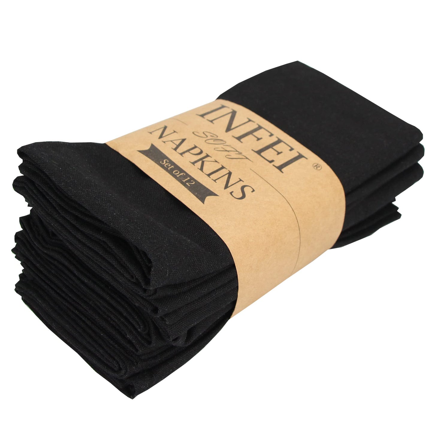 INFEI Solid Color Linen Blended Thin Dinner Cloth Napkins - Set of 12 (40 x 40 cm) - for Halloween Events & Home Use (Black)