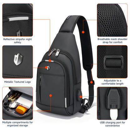 Crossbody Bag for Men, Sling Bag with USB Charging Port & Reflective Strips, Water-Resistant Shoulder Bag Fits Switch 2, Small Backpack Daypack for Travel, Hiking, Gym, Running, Daily Commute