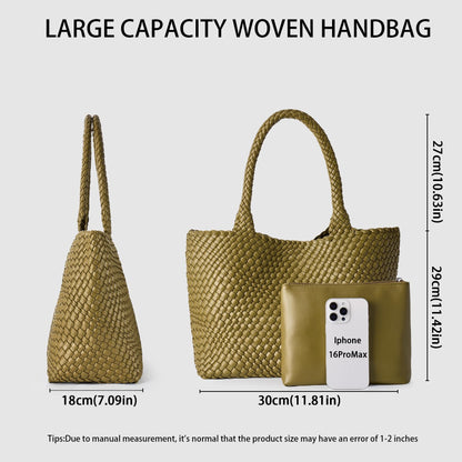JOTOFIT Woven Tote Bag for Women, Fashion Top Handle Shoulder Bag Soft Vegan Leather Large Work Shopper Summer Beach Travel Handbag Tote Bag with Purse