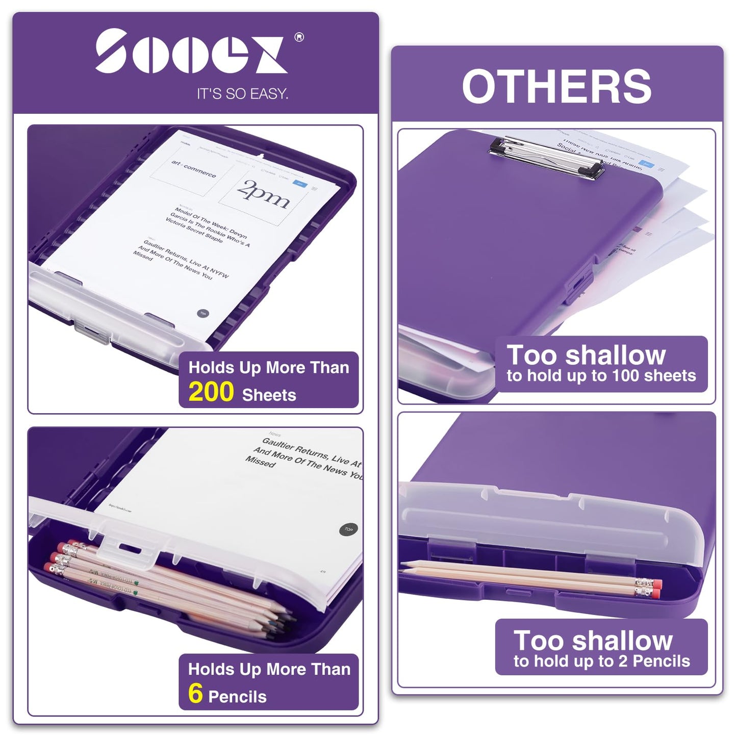 Sooez Clipboard with Storage, High Capacity Nursing Clipboards with Pen Holder, Clip Boards 8.5x11 with Storage, Low-Profile Clip, Lightweight Plastic Clipboard for Teachers, Lawers, Office Workers