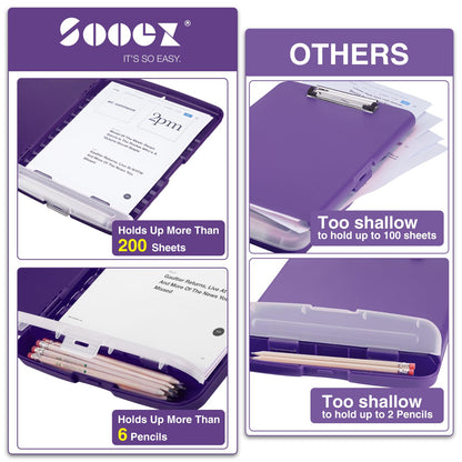 Sooez Clipboard with Storage, High Capacity Nursing Clipboards with Pen Holder, Clip Boards 8.5x11 with Storage, Low-Profile Clip, Lightweight Plastic Clipboard for Teachers, Lawers, Office Workers