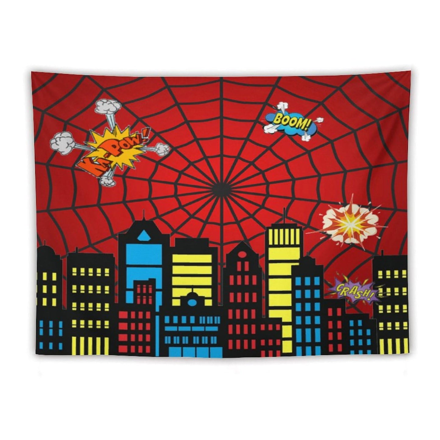 Spider Web Tapestry,Red and Black Design Spider Web Tapestry for Boys Girls Teens,Super City Tapestry Wall Hanging Home Décor for Game Room Play Room Bedroom Living Room 80" x 60"