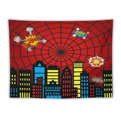Spider Web Tapestry,Red and Black Design Spider Web Tapestry for Boys Girls Teens,Super City Tapestry Wall Hanging Home Décor for Game Room Play Room Bedroom Living Room 80" x 60"