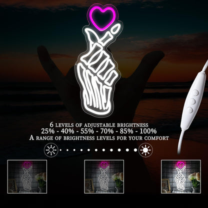 Love Heart Skull Neon Signs, USB Powered Dimmable Led Neon Lights for Home Wall Decor Man Cave Gaming Room Bar Party Birthday Gifts