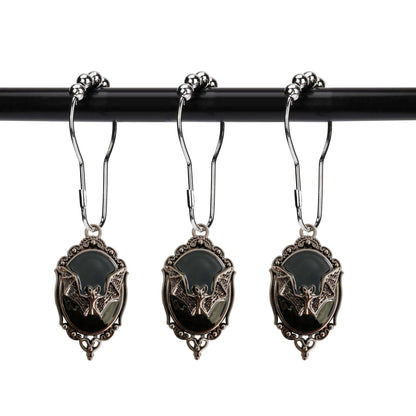 ZILucky Set of 12 Bats Shower Curtain Hooks Rings, Gothic Vampire Bat, Halloween Party Supplies Haunted House Decoration (Black-Background)