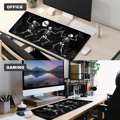 ainori Dancing Skeletons Gaming Mouse Pad – 12x31.5innon-Slip Rubber Desk Mat with Halloween Moonlight Design – Large Extended Mousepad for Office, Home, and Gaming – Deskmat Gifts for Goth Art Decor
