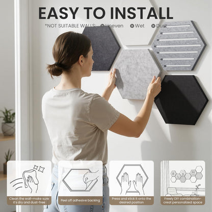 Hexagon Cork Bulletin Board Tiles, 10 Pack Felt Board with 25 Push Pins, Photo Display Board for Office & Home Classroom Wall Decor, 11.8x10.2 Inches