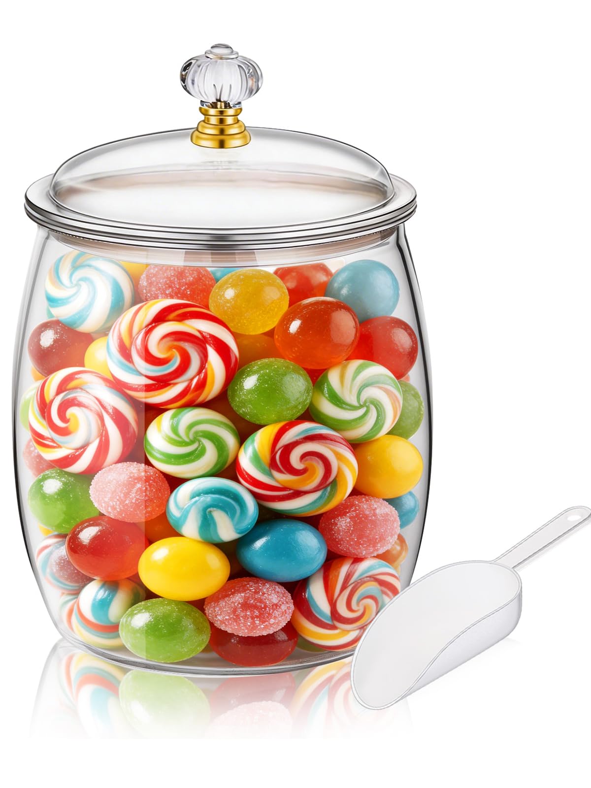 mwellewm 128 OZ Candy Jar with Lids Large Plastic Cookie Jar with Spoons Clear Apothecary Container Decorative Kitchen Airtight Snack Storage Organization for Wedding Home Kitchen Bar Decoration