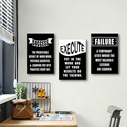 YSPCSUN Large 3 Piece Inspirational Wall Art for Office Walls Success Execute Failure Canvas Art Prints Motivational Mindset Quotes Posters Framed Entrepreneur Office Decorations, 48" x 24"