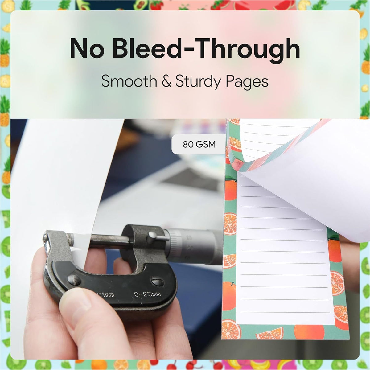 8 Large Magnetic Notepads – Big Notepads for Grocery List, Shopping List, To-Do List, Reminders -Strong Magnetic Back- Memo Pads with Realistic Fruit Designs | 60 Sheets per Pad 9 x 3.5 inch (8 Pack)