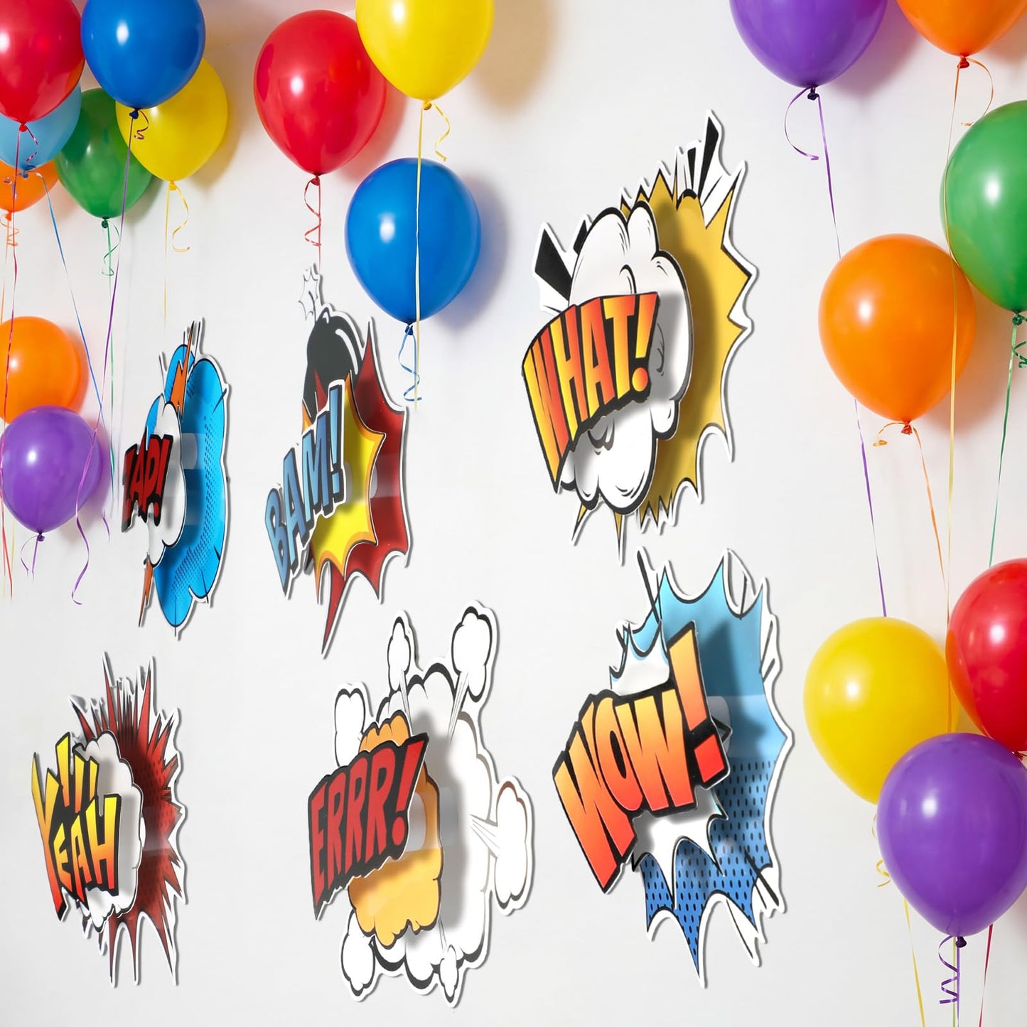 Preboun 6 Pcs Hero Party Decorations 3D Multilayer Comic Action Sign Cutouts Sign Fun Action Paper Cutouts Spider Bat Birthday Party Decor for Classroom Birthday Baby Shower Office Photo Prop (Hero)