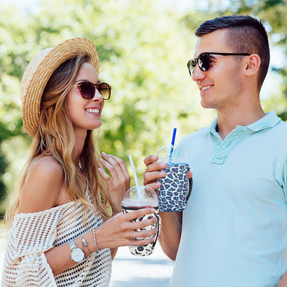 3 Pack Iced Coffee sleeve Insulated Neoprene Cup Sleeves with handle For Cold Drinks Beverages, Reusable Cup Holder for 16oz-32oz Coffee Cups (Skeletons Floral)