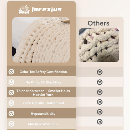 Larexius Chunky Knit Blanket - Luxury Soft Cozy 50 * 60 Throw Blanket,100% Woven Blanket Rope Knot Throw Blanket for Couch, Sofa, Home Decor, Gift - Machine Washable (Cream, 50 * 60)