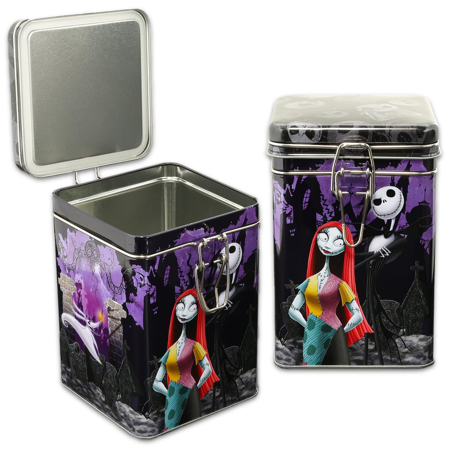 Nightmare Before Christmas Cookie Jar Set - Bundle with Jack Skellington Tin Canister with Lid for Snacks, Cookies, Bathroom Essentials | Nightmare Before Christmas Kitchen Accessory (Styles May Vary)