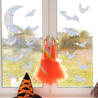 Moon Bat Window Clings Halloween Static Cling for Glass Windows Vinyl Bat Window Decals Halloween Moon Bats Windows Stickers Anti Collision Windows Decals for Bird Strikes Rainbow Stickers