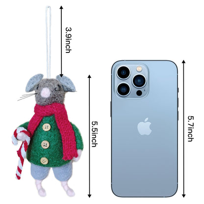 New Christmas Wool Felt Mouse Ornament, 6.5 inch Cute Needle Felted Rat-2 Pieces Felt Mice Figurine for Halloween Christmas Decor,Needle Felted Christmas Mouse Doll Decorations