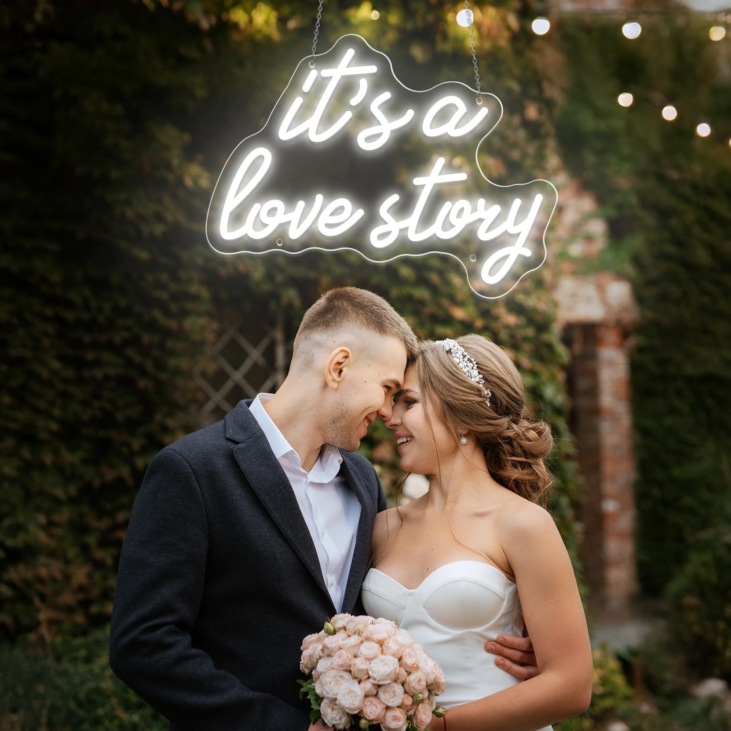 Its a Love Story Neon Sign, Warm White USB Led Light Up Signs for Bedroom Aesthetic Birthday Wedding Party Gift Boyfriend Girlfriend Lover Women Men Room Bathroom Decoration Gift, 15.7 x 11.8 Inch