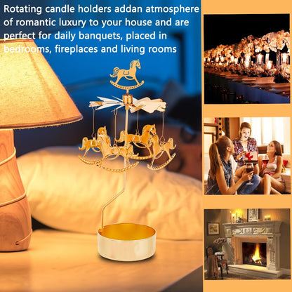 COMZPLIFE Carousel Spinning Tea Light Candle Holder, Gold Metal Rotary Candle Holder for Birthday, Wedding, Anniversary, Party, Table Decoration, Home Decor(2Pcs)