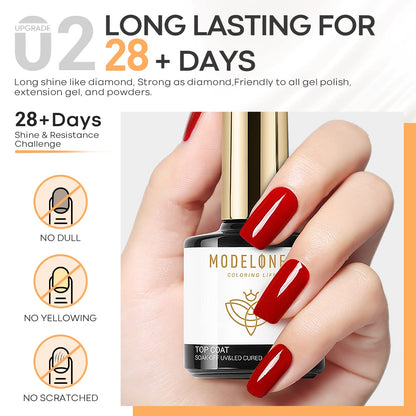 modelones Builder Nail Gel with Gel Top Coat, 3Pcs Clear Builder Nail Kit for Thickening Apex Building Extension Rhinestone Gel Tips Glue, U/V LED Lamp Cured for Home DIY Salon Girls