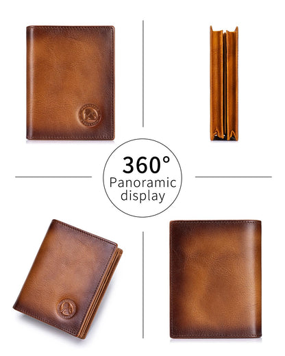 STEELLION Genuine Leather Men's Wallet, Bifold, Vintage RFID Blocking Large Capacity Wallet for Men, with 15 Credit Card Slots and 1 ID Window