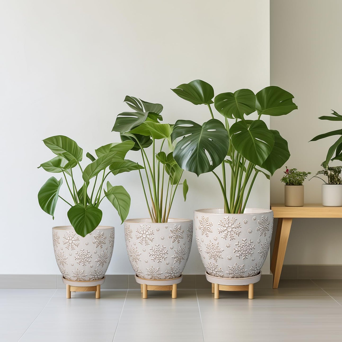 MPotTo 10 Inch Ceramic Planter Pot Large Plant Pot for Indoor Plants Outdoor Round Flower Pot with Drainage Hole and Saucer for Home Garden Decor White