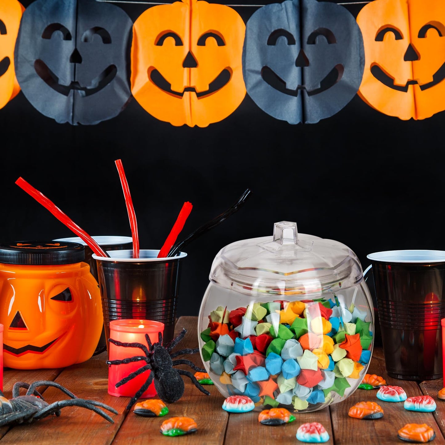 HANZE Appreciation Gifts for Teacher Women - Pumpkin Shaped Container with Lid, Plastic Pumpkin Jar for Candy, Treats, Spices, Party Ornaments, Halloween Decorations, Gift Box, Orange (2 Pack)