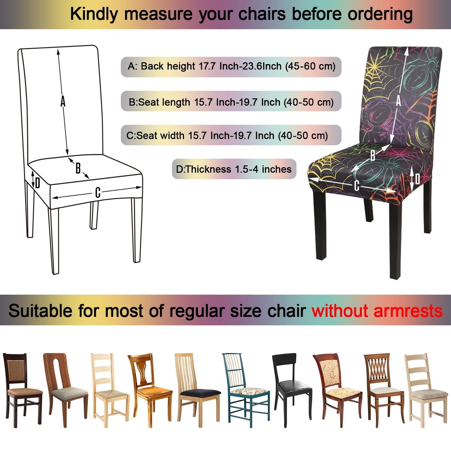 JQinHome Spider Halloween Chair Slipcover,Web Black Chair Covers Set of 4, High Stretch Washable Chair Protector Cover for Dining Room, Kitchen,Home Party,Wedding Ceremony(Spider,4PC)