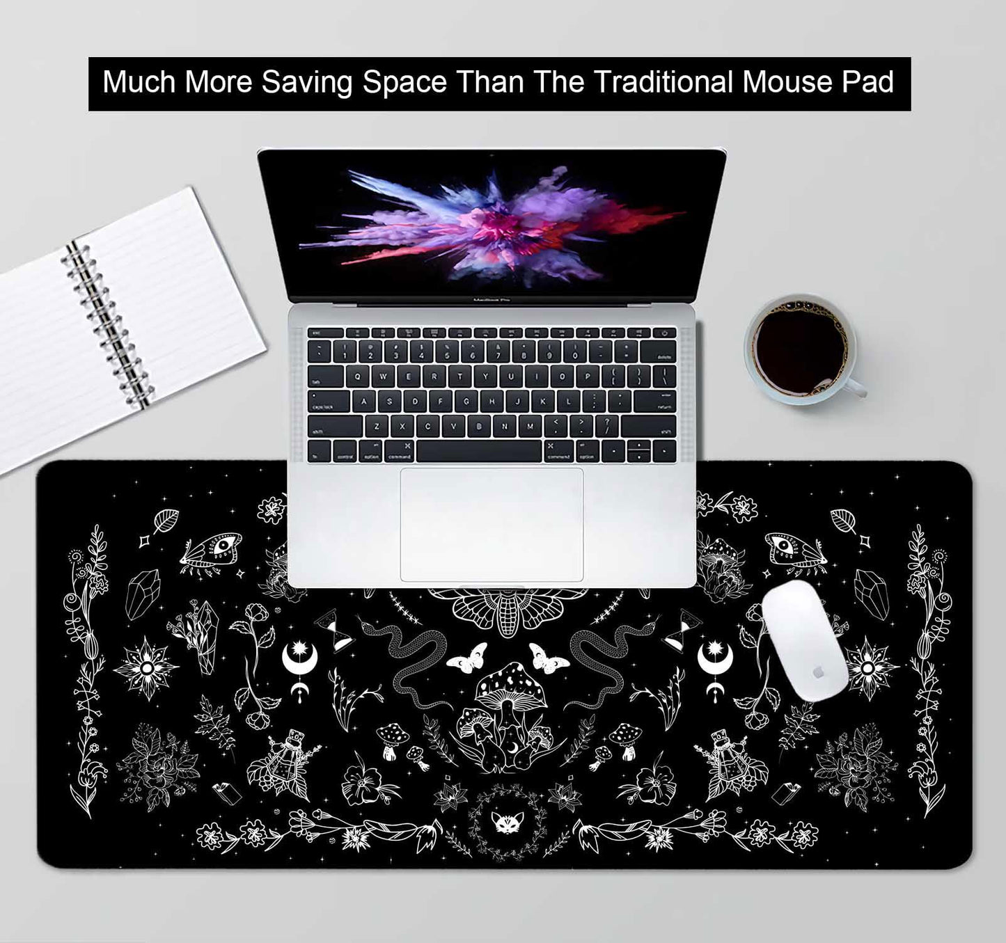 SXCKANG Goth Desk Mat, Black Occult Large Gaming Mouse Pad, Halloween Witchy Celestial Mushroom XXL Mousepad, Office Desk Decor Accessories Gifts