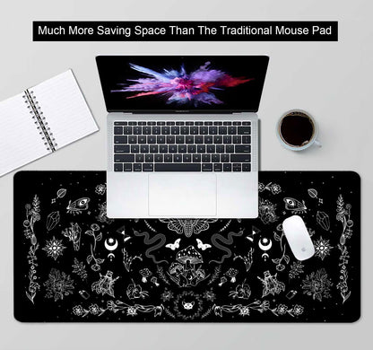 SXCKANG Goth Desk Mat, Black Occult Large Gaming Mouse Pad, Halloween Witchy Celestial Mushroom XXL Mousepad, Office Desk Decor Accessories Gifts
