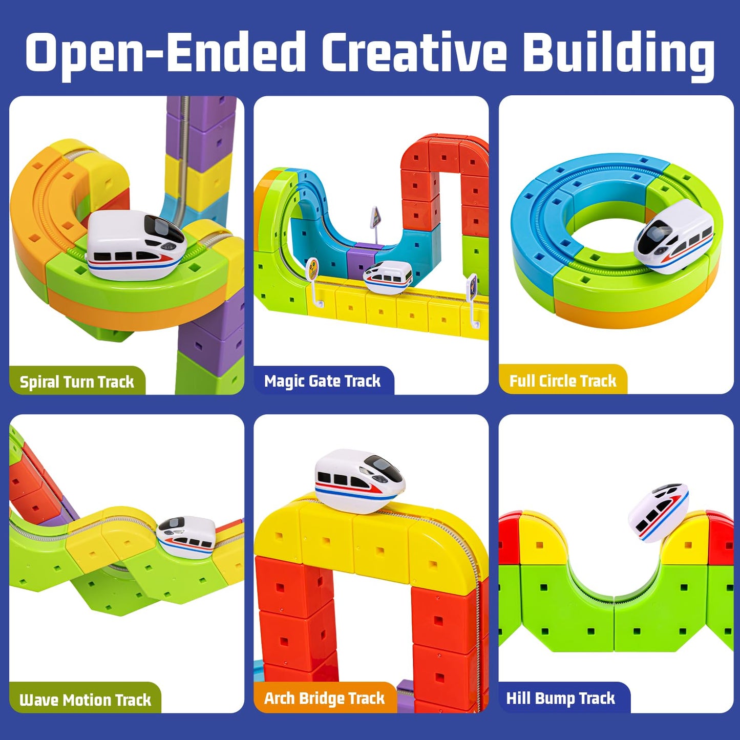 KlickRail Electric Train Set Flexible Race Track for 3 4 5 6 7 8 years old boys and girls, Building Toy Train Track Gravity-Defying 3D Embedded Layouts & Motorized Car, STEM Gif(Advanced Set(48 Piece)