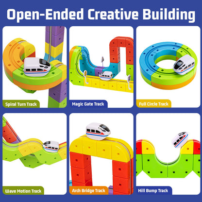 KlickRail Electric Train Set Flexible Race Track for 3 4 5 6 7 8 years old boys and girls, Building Toy Train Track Gravity-Defying 3D Embedded Layouts & Motorized Car, STEM Gif(Advanced Set(48 Piece)